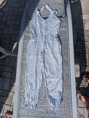 White and Navy Stripe Lightweight Jumpsuit